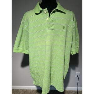 Izod Golf Polo Shirt Large Green Black Stripes 100% Polyester